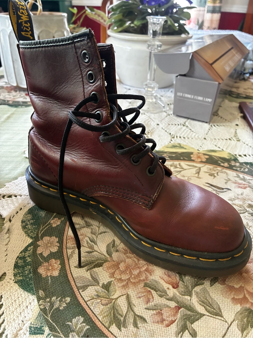 Dr. Martens Oxblood Leather 8-Eye Lace-Up Combat Boots - Picture 2 of 14